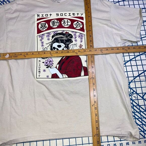 Riot Society Shirt Size M Adult Geisha Girl Skull Skeleton Size XL Tan - Picture 7 of 7